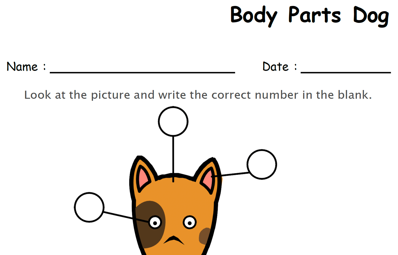 label the body parts of dog worksheet