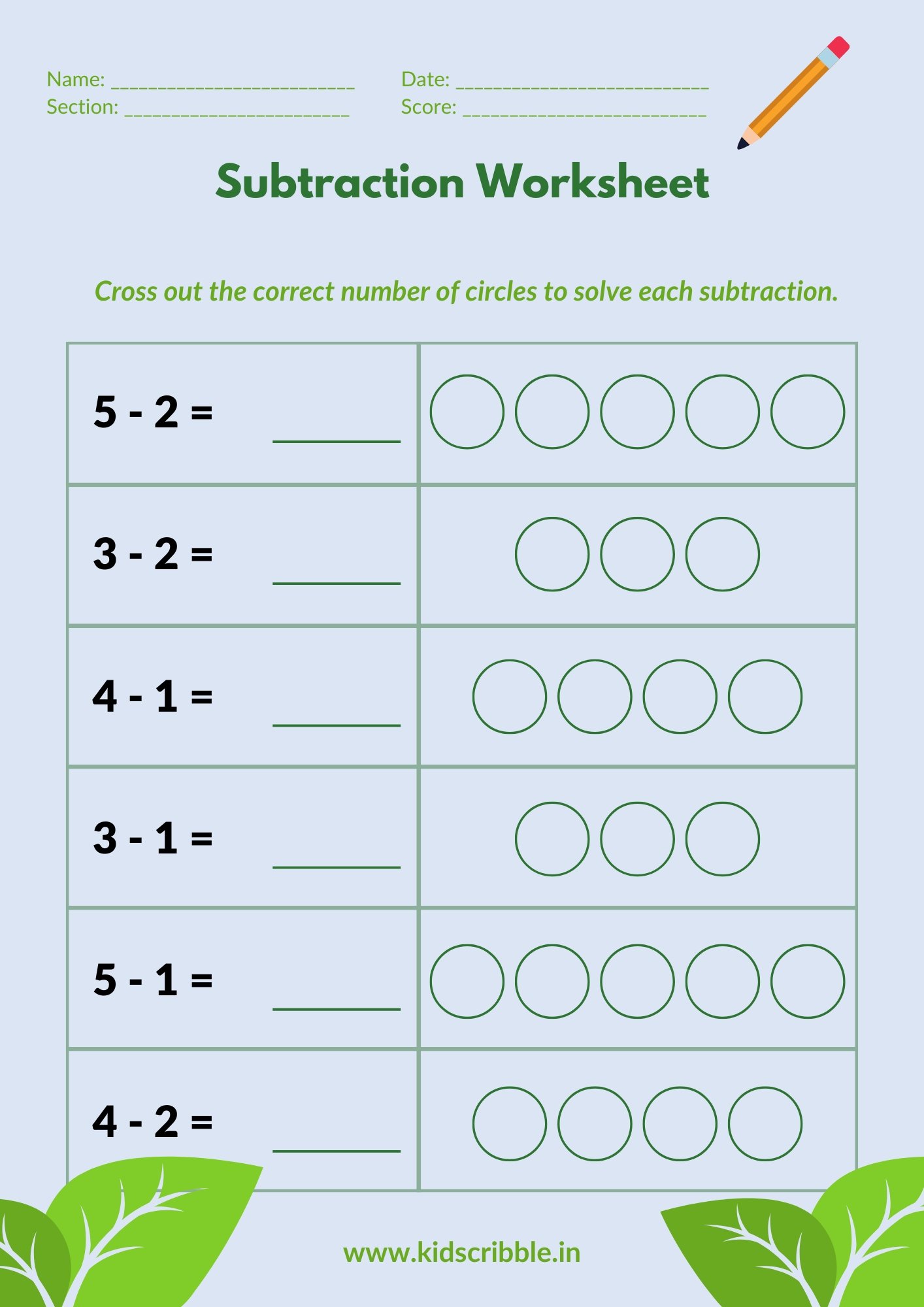 maths subtraction assignment worksheets | kids activity sheets download