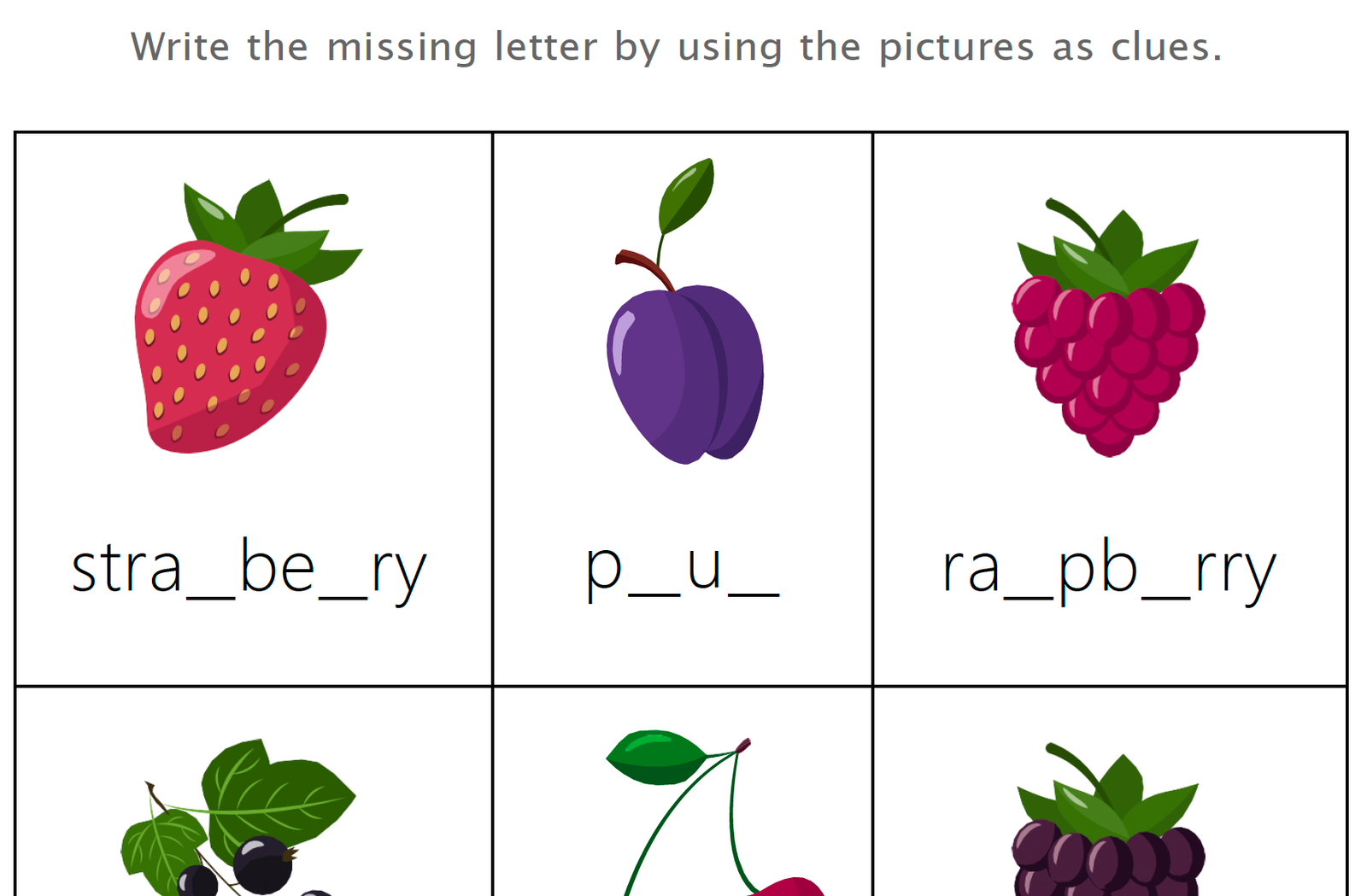 missing letters fruit worksheet v1