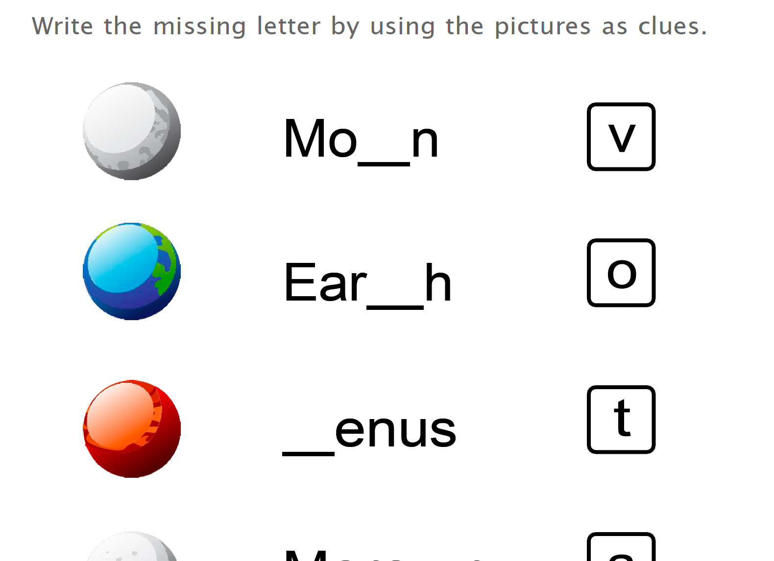 Missing Letters Planet Worksheet V1