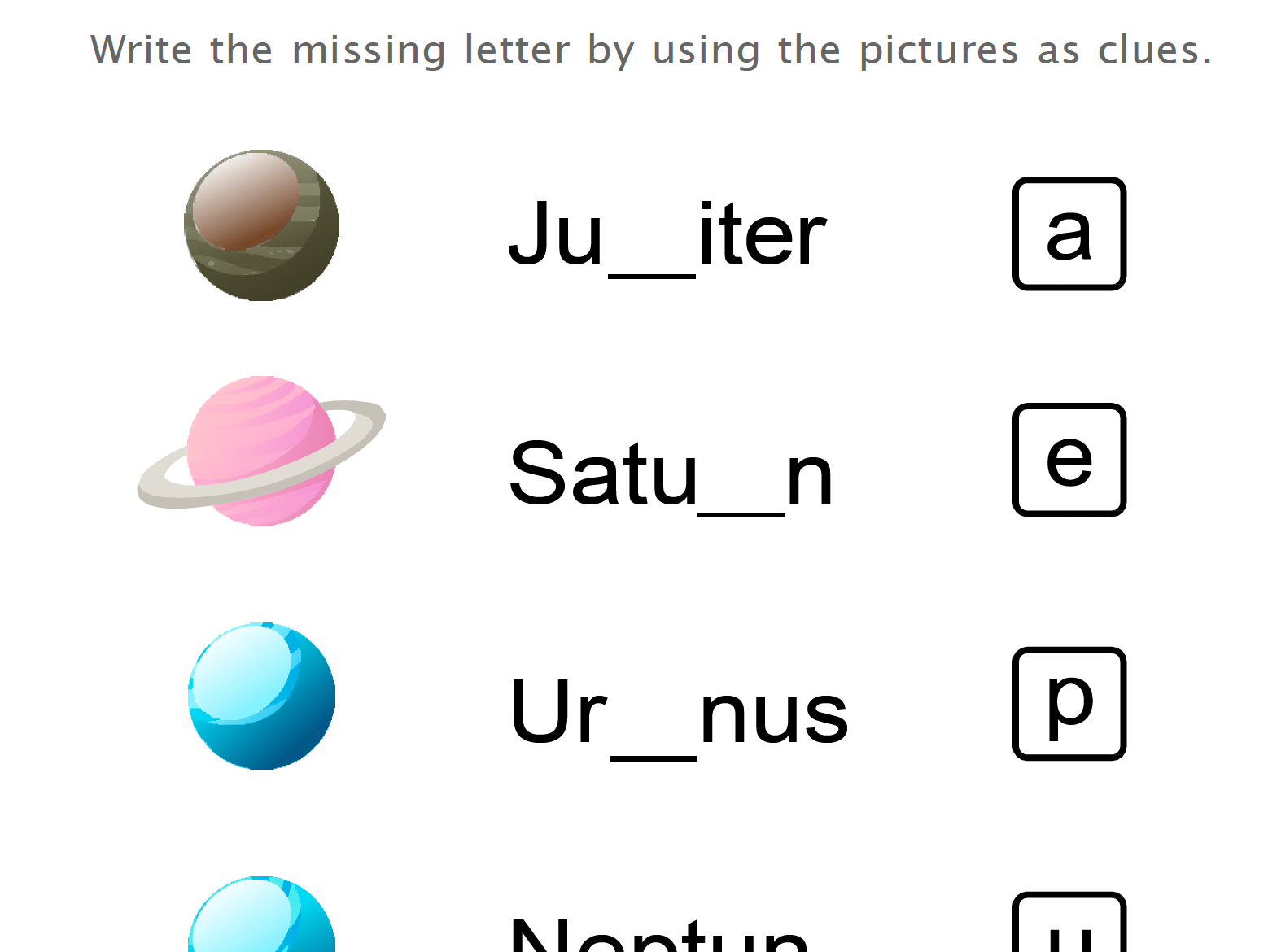 Missing Letters Planets Worksheet V2