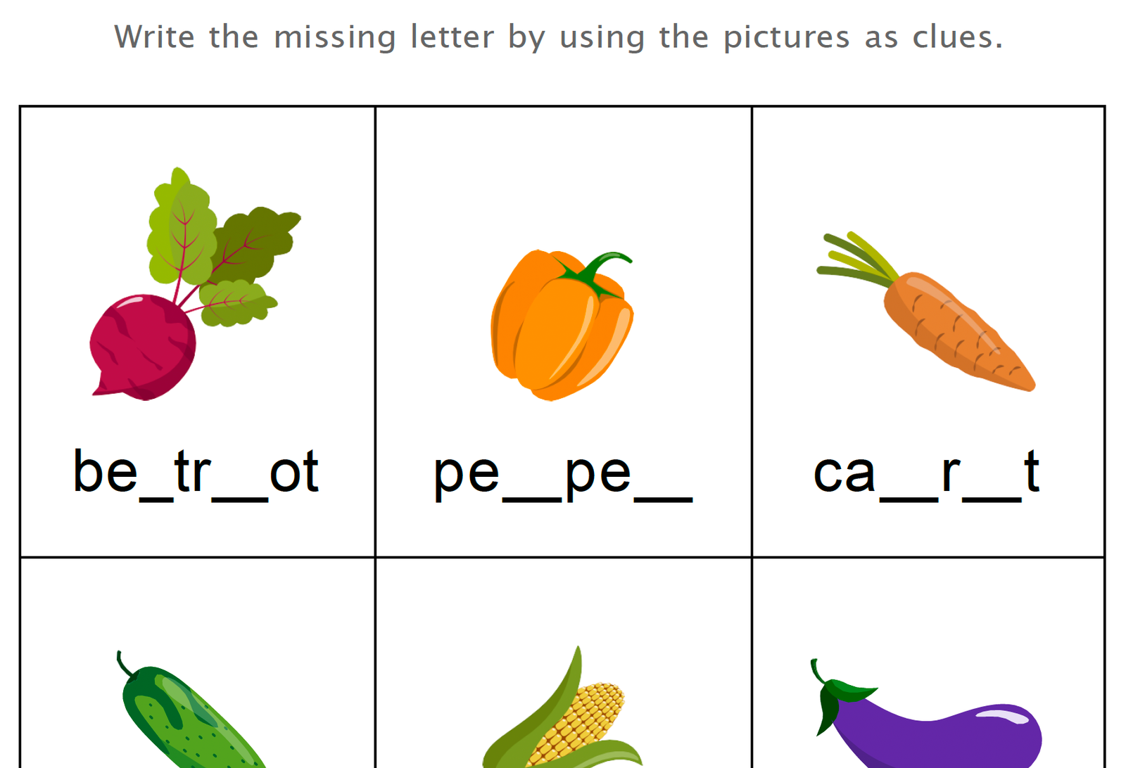 Missing Letters Vegetables Worksheet